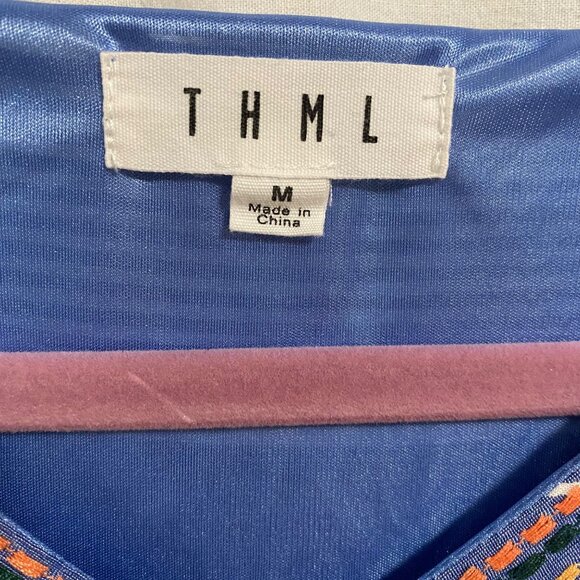 THML Blue Striped Embroidered Boho Cap Sleeve Dress Size‎ M - Picture 4 of 9